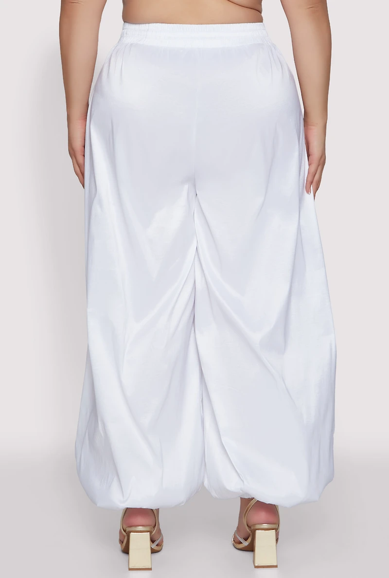 Womens Plus Size Nylon Parachute Pants, White, Size 3X