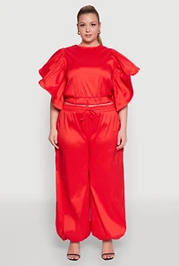 Womens Plus Size Nylon Parachute Pants, Red, Size 3X