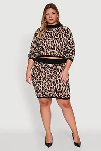 Womens Plus Size Leopard Print Cropped Sweater, Brown, Size 2X