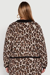 Womens Plus Size Leopard Print Cropped Sweater, Brown, Size 2X