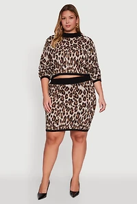 Womens Plus Size Leopard Print Pencil Skirt, Brown, Size 3X