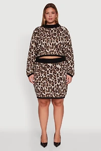 Womens Plus Leopard Print Pencil Skirt, Brown,