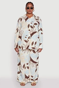 Womens Plus Size High Waisted Leaf Print Palazzo Pants, Multi, Size 3X