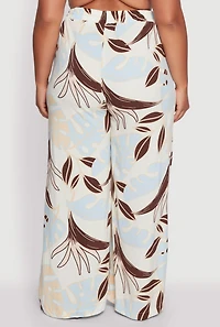 Womens Plus Size High Waisted Leaf Print Palazzo Pants, Multi, Size 3X