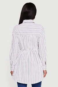 Denim Corset Detail Button Down Long Sleeve Blouse