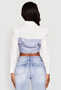 Womens Bustier Denim Illusion Graphic Cropped Shirt, Multi, Size S
