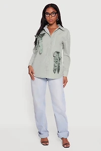 Pinstripe Satin Bow Poplin Shirt