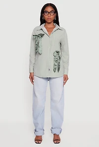 Pinstripe Satin Bow Poplin Shirt