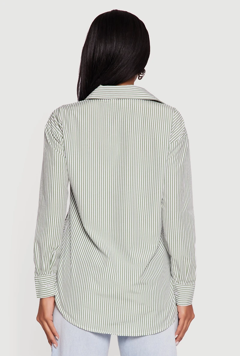 Pinstripe Satin Bow Poplin Shirt