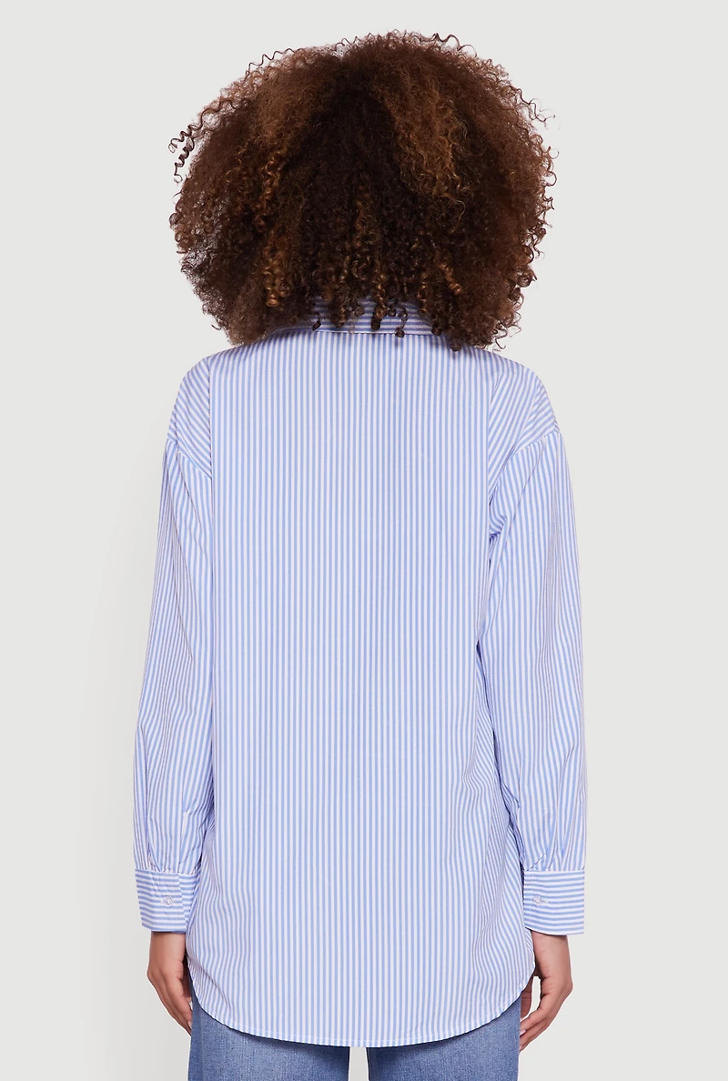 Womens Pinstripe Satin Bow Poplin Shirt, S