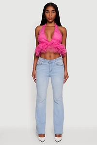 Tulle Ruffle Hem Backless Cropped Halter Top