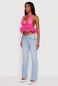 Tulle Ruffle Hem Backless Cropped Halter Top