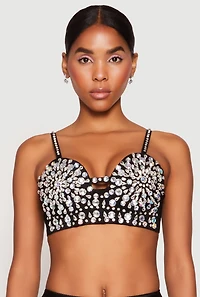 Womens Rhinestone Convertible Bustier Top, Black, Size S