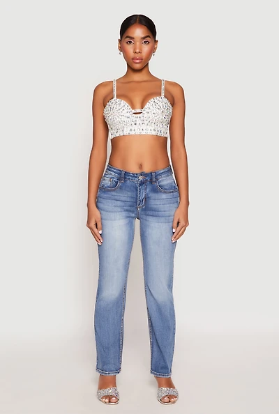 Womens Rhinestone Convertible Bustier Top, White, Size M