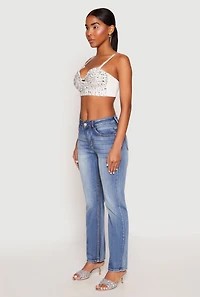 Womens Rhinestone Convertible Bustier Top, White,