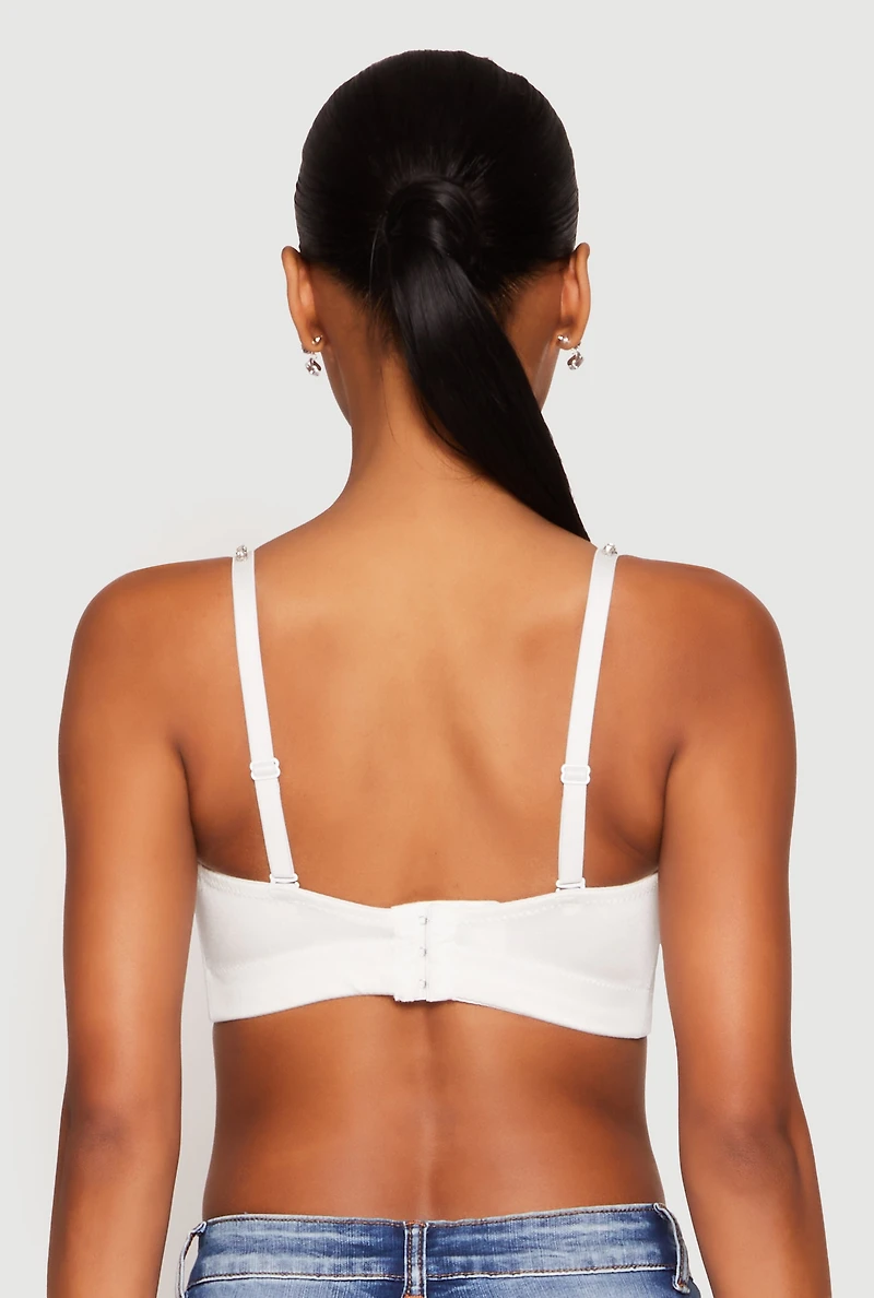 Womens Rhinestone Convertible Bustier Top, White,