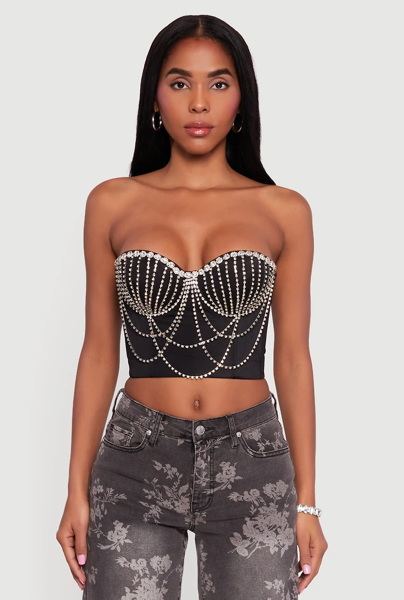 Layered Rhinestone Convertible Bustier Crop Top