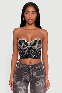 Layered Rhinestone Convertible Bustier Crop Top
