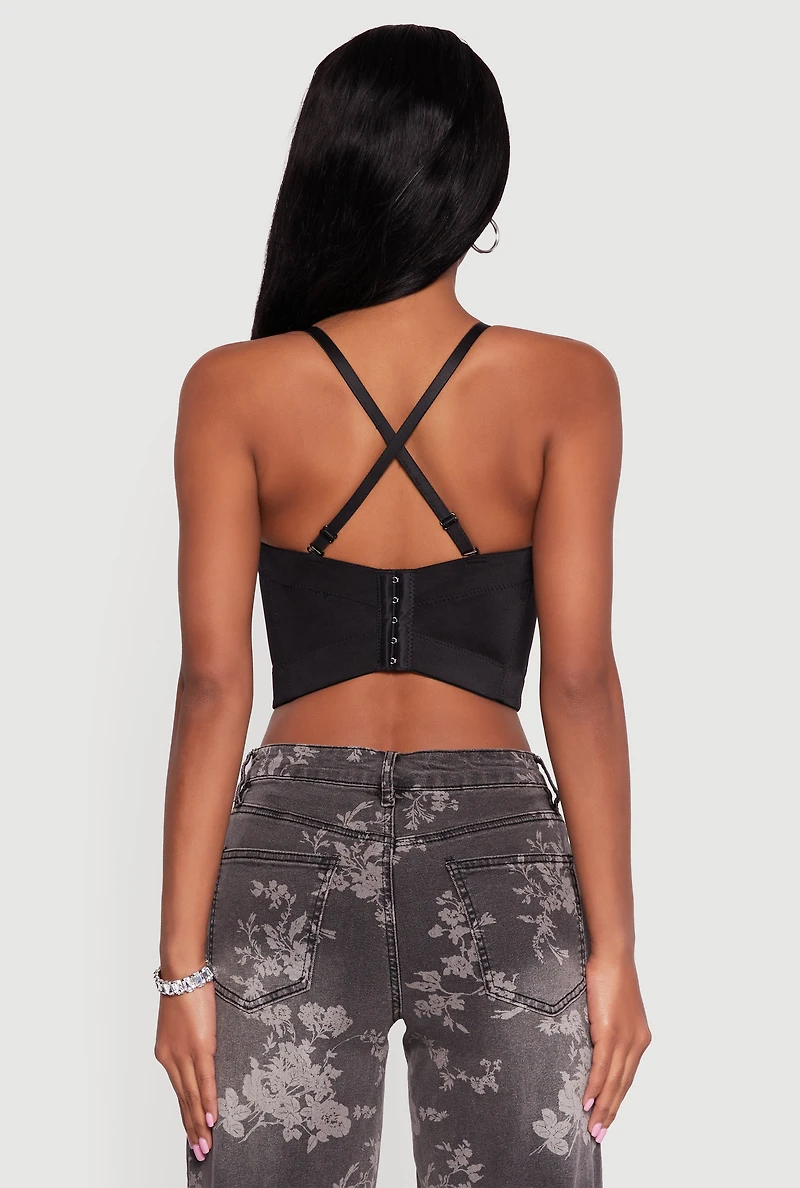 Womens Layered Rhinestone Convertible Bustier Crop Top, Black, Size L