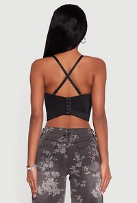 Womens Layered Rhinestone Convertible Bustier Crop Top, Black, Size L