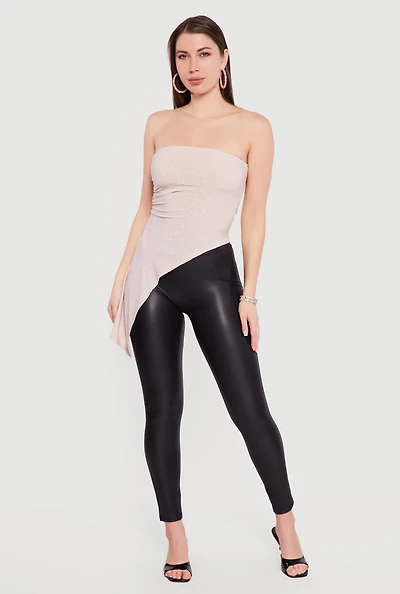 Side Ruched Glittery Asymmetrical Tube Top