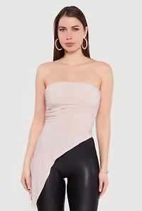 Side Ruched Glittery Asymmetrical Tube Top