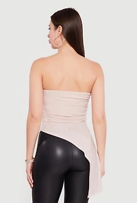 Side Ruched Glittery Asymmetrical Tube Top