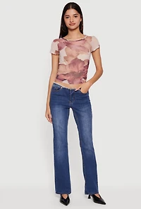 Floral Mesh Ruched Side Top