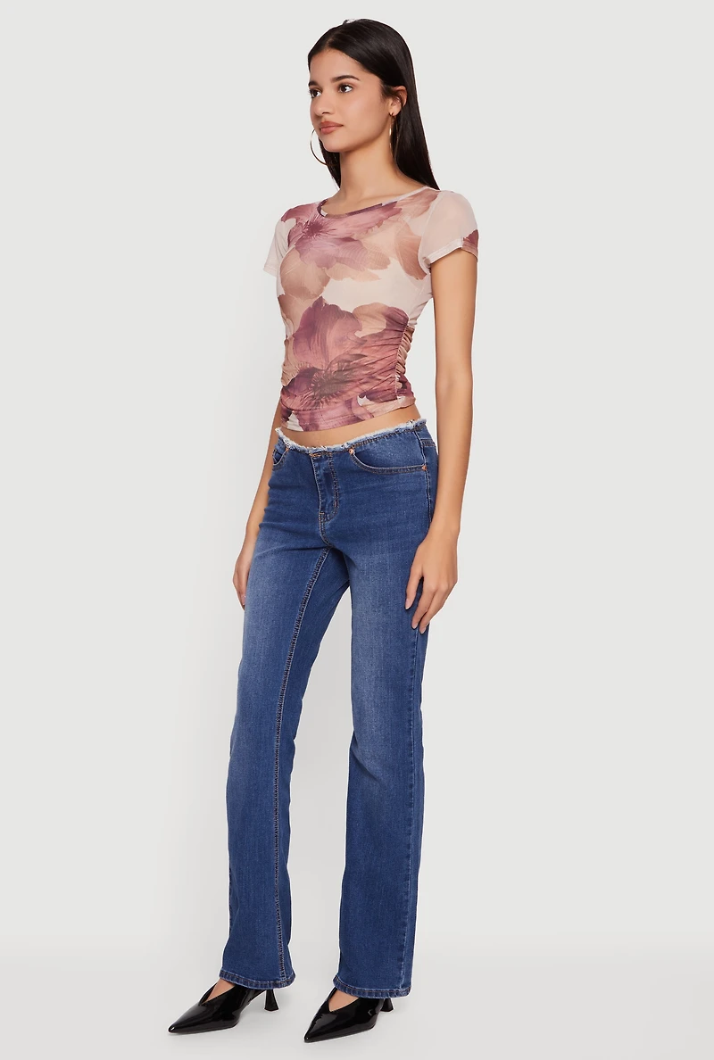 Floral Mesh Ruched Side Top