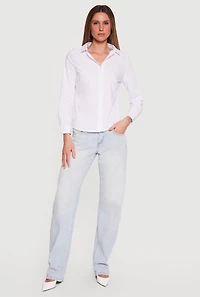 Long Sleeve Button Front Poplin Shirt
