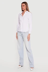 Long Sleeve Button Front Poplin Shirt