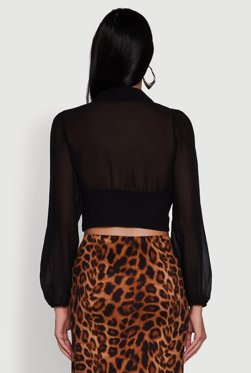 Womens Chiffon Bubble Sleeve Cropped Corset Top,