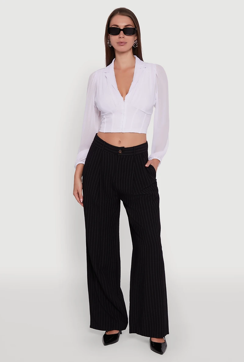 Womens Chiffon Bubble Sleeve Cropped Corset Top, White, Size L