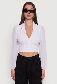 Womens Chiffon Bubble Sleeve Cropped Corset Top, White, Size L