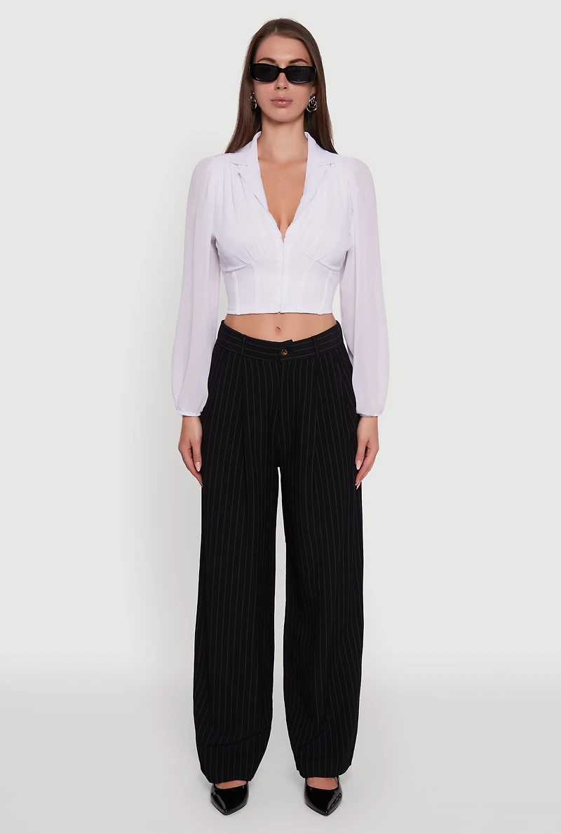 Womens Chiffon Bubble Sleeve Cropped Corset Top, White, Size L