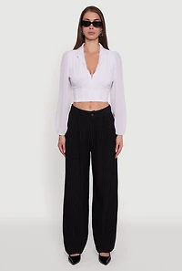 Womens Chiffon Bubble Sleeve Cropped Corset Top, White, Size L