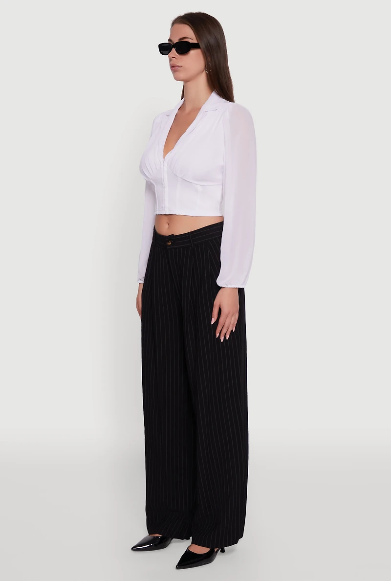 Womens Chiffon Bubble Sleeve Cropped Corset Top, White, Size XL