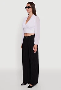 Womens Chiffon Bubble Sleeve Cropped Corset Top, White, Size XL