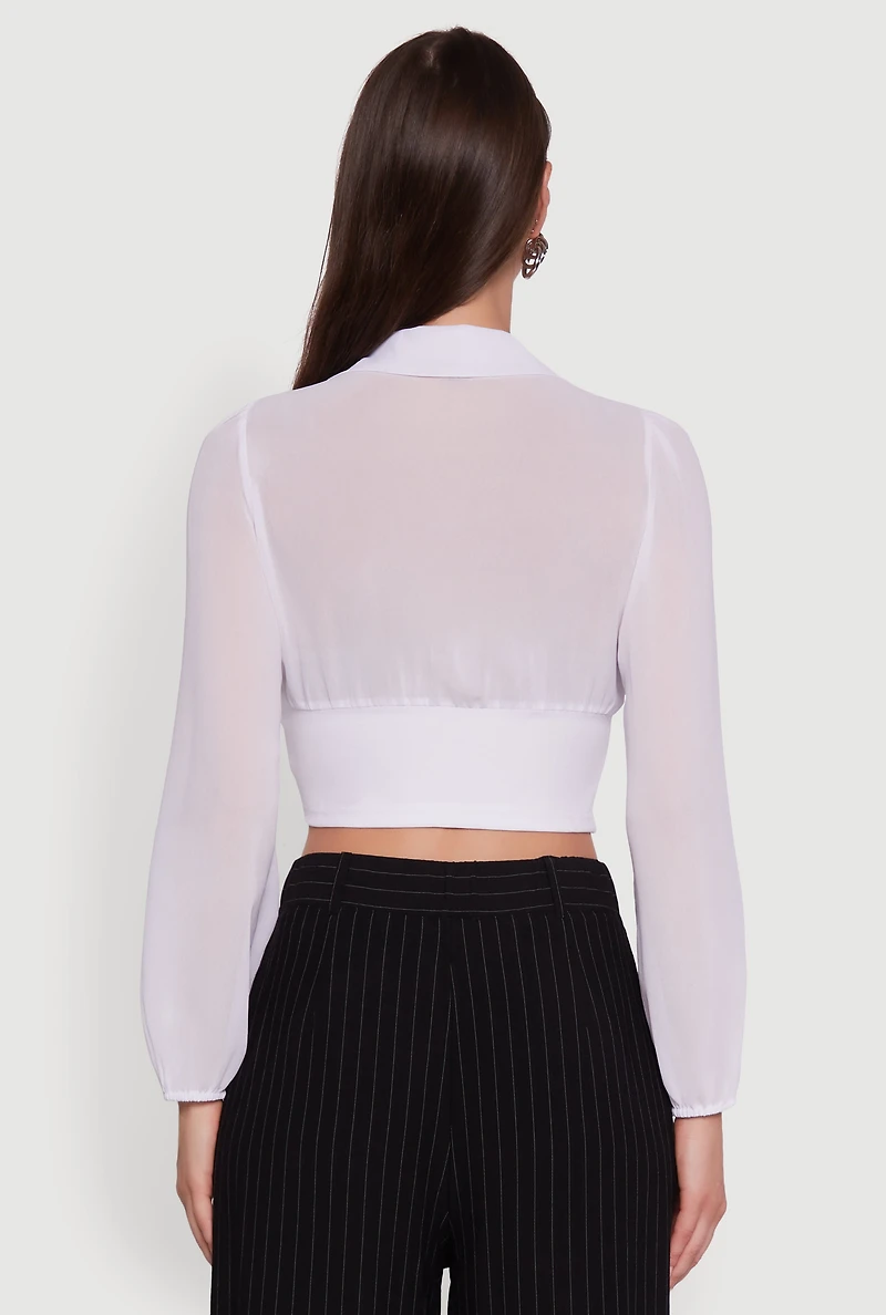 Womens Chiffon Bubble Sleeve Cropped Corset Top, White, Size L