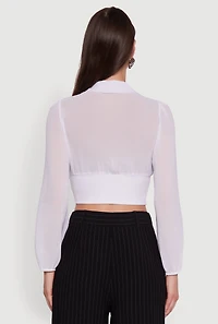 Womens Chiffon Bubble Sleeve Cropped Corset Top, White, Size L