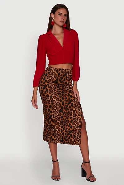 Womens Chiffon Bubble Sleeve Cropped Corset Top, Red, Size M