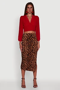 Womens Chiffon Bubble Sleeve Cropped Corset Top, Red, Size M