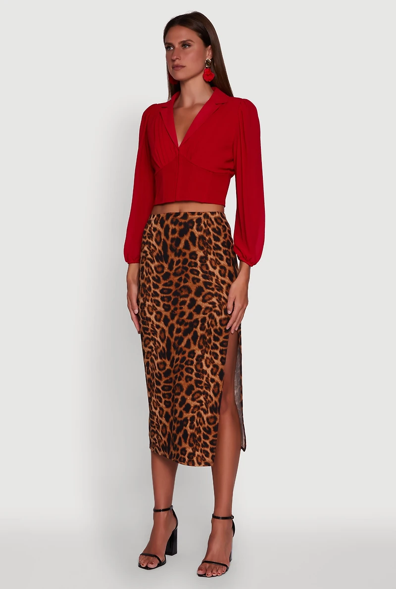 Womens Chiffon Bubble Sleeve Cropped Corset Top, Red, Size M