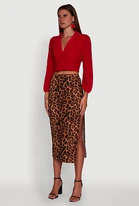 Womens Chiffon Bubble Sleeve Cropped Corset Top, Red, Size M