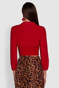 Womens Chiffon Bubble Sleeve Cropped Corset Top, Red, Size M