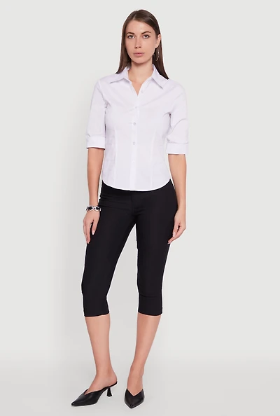 Womens Collared Button Front Shirt, White, Size XL