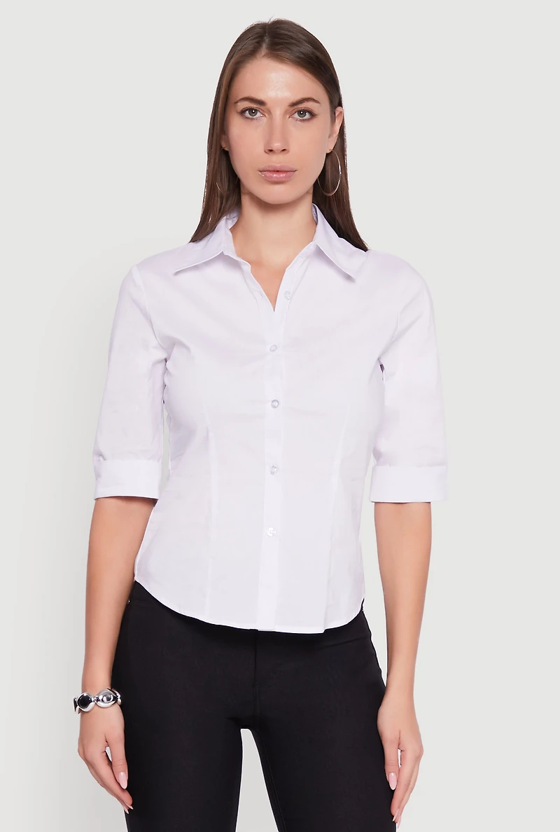 Womens Collared Button Front Shirt, White, Size XL