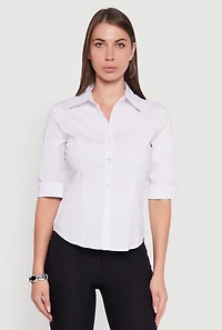 Womens Collared Button Front Shirt, White, Size XL