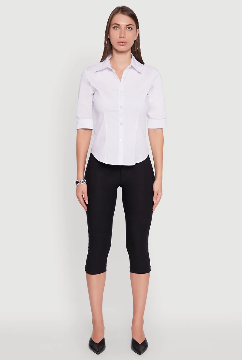 Womens Collared Button Front Shirt, White, Size XL