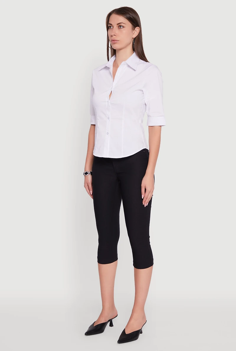 Womens Collared Button Front Shirt, White, Size XL
